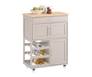SoBuy Mueble Auxiliar de Cocina con Ruedas y botellero 67 × 86 × 38 cm | Carrito auxiliar de cocina con ruedas, encimera de madera de caucho y cajón, ideal para la cocina y el comedor MDF FKW45-KA