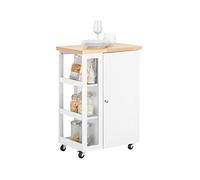 SoBuy Mueble Auxiliar de Cocina, Ruedas y 3 estantes Laterales, 60x40x90cm | Carrito de Cocina con armario y 2 estantes regulables en 6 alturas, MDF(E1) y vidrio, para cocina y comedor, FKW75-WN