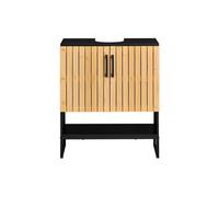 Sobuy mueble bajo lavabo 60 cm con puertas de bambú, estantería ajustable y patas metálicas bzr202-sch 60 cm