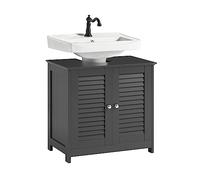 SoBuy Mueble bajo Lavabo, Armario baño con estantes Ajustables, Muebles de baño de MDF, Mueble para Lavabo con Puerta Anti-Moho, Gris Oscuro, 60 x 58 x 35cm, FRG237-II-DG
