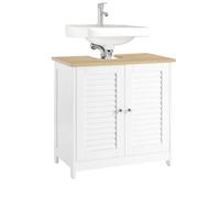 SoBuy Mueble bajo Lavabo, Armario baño con estantes Ajustables, Muebles de baño de MDF, Mueble para Lavabo con Puerta Anti-Moho, Blanco y Madera, 60x58x35cm, FRG237-WN