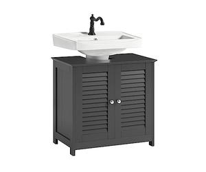 SoBuy Mueble bajo Lavabo, Armario baño con estantes Ajustables, Muebles de baño de MDF, Mueble para Lavabo con Puerta Anti-Moho, Gris Oscuro, 60 x 58 x 35cm, FRG237-II-DG