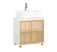 SoBuy Mueble bajo Lavabo con Corte para Sifón 60x33x59 cm Blanco, para Baño | Mueble para Debajo del Lavabo, Armario de Baño de Suelo con 2 Puertas Correderas, BZR125-W