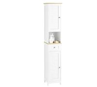 SoBuy Mueble Baño Alto Armario Baño Estrecho 32x170x30 cm Blanco y Madera