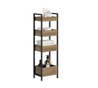 SoBuy Mueble Baño Auxiliar con 4 Estantes - Estantería Estrecha Diseño Industrial Mueble Baño Estrecho 20 cm Ancho para WC y Lavandería Madera y Metal Negro Marrón FRG226-H-F