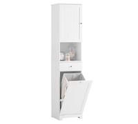 SoBuy Mueble Baño Columna Baño Estrecho con Cesto Ropa 40x38x180cm | Armario Alto para Pequeños con Cajón Compartimento Abierto y Estante Ajustable Mueble Auxiliar BZR216-W