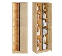 SoBuy Mueble Baño Columna con Luz LED Sensor Mueble Almacenaje 50x30x170 cm | Mueble Auxiliar Salvaespacio con 6 Niveles y Estantes Ajustables, Armario Alto para Baño y Cocina, Color Roble, BZR237-E-N