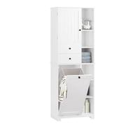 SoBuy Mueble Baño con Cesto De Ropa Sucia Y 6 Estantes, 60x37x171 Cm | Armario alto con 6 estantes y 2 cajones para ropa, toallas y productos de baño; ideal para familias. Blanco. BZR104-W