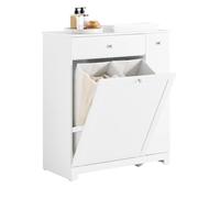 SoBuy Mueble Baño con Cesto para Ropa Sucia 78x38x90 cm, Lavandería y Baño | Armario Baño con Cajón, 2 Cestos Extraíbles y Compartimento Deslizante, Mueble Baño Auxiliar, Blanco BZR214-W