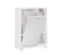 SoBuy Mueble Baño con Cesto Ropa Sucia 60x86x37 cm para Espacios Pequeños | Mueble Ropa Sucia de Lavandería con 3 Estantes - Armario Baño Ahorra Espacio de Madera, Blanco, BZR105-W