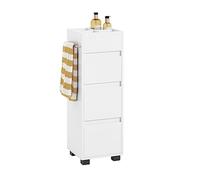 SoBuy Mueble Baño Estrecho- Armario Estrecho con 3 Cajones, 4 Compartimentos, Toallero - Cajonera Baño compacta Adecuada para Espacios reducidos Blanco, 30x90x30 cm, BZR29-W