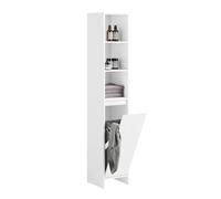 SoBuy Mueble Baño Estrecho con Cesto para Ropa Sucia 30x170x30 cm | Columna Estrecha, Mueble Ropa Sucia Alto MDF con Baldas Ajustables, Almacenaje Abierto Ideal para Baños Pequeños BZR158-W