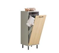 SoBuy Mueble Baño Estrecho con Cesto para Ropa Sucia 31,5x86x30 cm | Mueble Ropa Sucia Baño con Saco abatible - Armario baño Estrecho con Patas de Metal y Cesto, Gris Natural, BZR132-NG