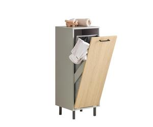 SoBuy Mueble Baño Estrecho con Cesto para Ropa Sucia 31,5x86x30 cm | Mueble Ropa Sucia Baño con Saco abatible - Armario baño Estrecho con Patas de Metal y Cesto, Gris Natural, BZR132-NG