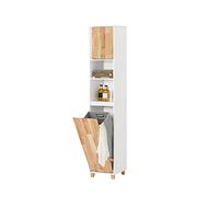 SoBuy Mueble Baño Estrecho con Cesto para Ropa Sucia 31x170x32 cm | Armario Baño Alto Cesta Plegable, Mueble Columna Estrecho de Madera Resistente a la Humedad, Blanco, BZR74-W