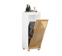SoBuy Mueble Baño Estrecho con Cesto para Ropa Sucia 32x85x33 cm | Mueble Compacto con Bolsa de Lavandería, Ahorraespacio - Armario Baño para Ropa Sucia para Baño, MDF y Bambú, BZR126-W