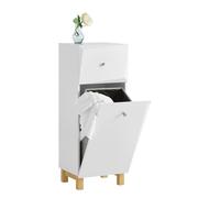 SoBuy BZR93-W: Armario para ropa sucia con bolsa extraíble, cesto para ropa, organizador de ropa con un cajón, cesto para ropa, armario de baño, muebles de baño, color blanco. Dimensiones aproximadas: