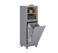 SoBuy Mueble Baño Estrecho con Cesto para Ropa Sucia 35x105x30 cm | Mueble Ropa Sucia Baño con Saco Abatible, Armario Baño con 2 Compartimentos y Cesto para lLavandería, Gris Oscuro, BZR146-DG