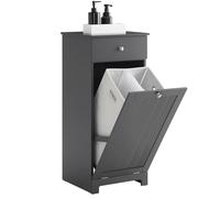 SoBuy Mueble Baño Estrecho con Cesto para Ropa Sucia 40×90×38 cm Gris | Armario Compacto con Cajón y Bolsa Extraíble para Lavado - Mueble Ropa Sucia Pequeños en MDF, BZR21-II-DG