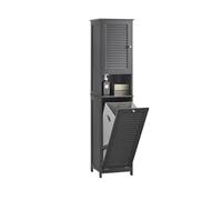 SoBuy Mueble Baño Estrecho con Cesto para Ropa Sucia 40x170x38 cm | Mueble Ropa Sucia, Armario Baño Columna Auxiliar de Baño con Estantería, Mueble Almacenaje,Gris Oscuro BZR124-DG