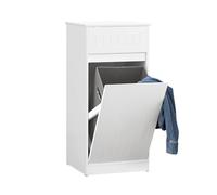 SoBuy Mueble Baño Estrecho con Cesto para Ropa Sucia 40x90x38 cm Blanco | Armario de Lavandería con Cajón - Armario Compacto para Espacios Pequeños, Mueble Auxiliar de Baño de Madera, BZR110-W