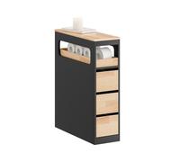 SoBuy Mueble Baño Estrecho con Ruedas y 3 Cajones, Negro 65x23x82cm