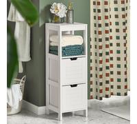SoBuy: Mueble de baño, armario estrecho con estante para baños pequeños, con 2 cestas. Mueble compacto para espacios reducidos, fabricado en madera, de estilo elegante, color blanco (FRG127-W)