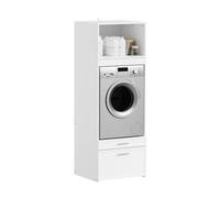 SoBuy Mueble Lavadora y Secadora con Barra Extraíble 66x60,5x186 cm | Estanteria Lavadora con Cajón, Mueble Sobre Lavadora Salvaspacio para Baño & Lavadero, Blanco, BZR230-W