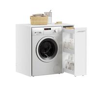 SoBuy Mueble Lavadora y Secadora con Gran Encimera Mueble Baño 90x60x88 cm | Mueble sobre Lavadora con Estantería Lateral Extraíble de 3 Niveles, Armario Lavadora para Baño y Lavandería, Blanco BZR229-W