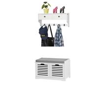 SoBuy Mueble Recibidor Banco zapatero con perchero,blanco,FSR23-K-W+FRG178-W,ES (Zapatero+Estante)