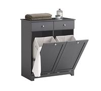 SoBuy Mueble Ropa Sucia con 2 Cestos Abatibles y 2 Cajones, 78x38x90 cm | 2 Cestos Abatibles Extraíbles de 90 L y 2 Cajones para Separar la Ropa Sucia de Toda la Familia, Gris Oscuro, BZR33-II-DG