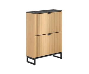 SoBuy Mueble Zapatero Estrecho de Entrada - Zapatero Recibidor Estilo Nórdico con Cajones Abatibles, Capacidad 8-12 Pares, Madera PB/MDF, Negro y Roble Claro, 60x24x88cm - FSR202-N
