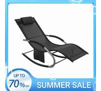SoBuy OGS28 Tumbona Mecedora Interior/Exterior para Terraza con Almohada Hamaca Relax Transpirable de jardín con Bolsillos Laterales Soporta hasta 150 kg 63 x 87 x 150 cm Denim Blue
