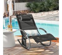 SoBuy OGS28x2 Set de 2 Tumbonas de Jardín Reclinables - Sillas Ergonómicas de Exterior con Almohada y Bolsillos Laterales, Tejido Transpirable, 150 kg, para Playa, Terraza, Camping y Piscina Negro