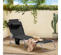 SoBuy OGS35 Tumbona plegable tumbona de jardín plegable con cojín para la cabeza y bolsillo lateral; tumbona de playa para balcón, 155 x 56 x 81 cm Beige