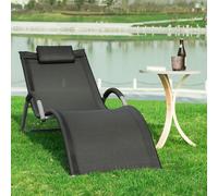 SoBuy OGS38 Tumbona de Jardín,Silla de terraza, Estructura de Hierro, Malla Transpirable Teslin Negro