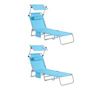 SoBuy OGS48-Bx2 Juego de 2 tumbonas con techo solar y almohada, silla plegable para jardines, patios y playas Azul cielo
