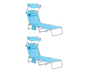 SoBuy OGS48-Bx2 Juego de 2 tumbonas con techo solar y almohada, silla plegable para jardines, patios y playas Negro