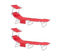 SoBuy OGS48-Rx2 Tumbonas Tumbonas de Relación con Respaldo Reclinable y Parasol Tumbonas Plegables 63 x 195 x 90 cm Rojo ES