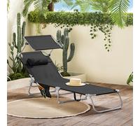 SoBuy OGS48 Tumbona Plegable de Jardín, Silla Playa con Parasol, Almohada y Bolsillo Lateral, Tumbona Reclinable para Patio, Camping, Playa, 155x56x81cm Rojo