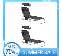 SoBuy OGS48x2 Juego de 2 tumbonas con sombrilla y cojín, sillas plegables de relax para jardines, patios y playas Negro