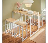 SoBuy OGT15-WN Mesa de bar de 5 piezas con sillas mesa de comedor mesa de pie mesa de bistró con 4 taburetes de bar grupo de asientos Blanco-naturaleza White and nature