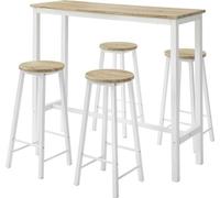 SoBuy OGT22-WN: Juego de mesa + 4 taburetes. Juego de mesa de bar + 4 taburetes con reposapiés. Mesa alta para cocina. Mesa alta