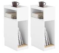 Sobuy pack de 2 mesitas de noche estrechas, mesa auxiliar con cajón y estante, mesilla moderna para dormitorio y salón, blanca, 20 x 35 x 60 cm, fbt171-wnx2