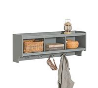 SoBuy Perchero de Pared con 4 Ganchos 100x25x35cm para recibidor | Estantería con 3 compartimentos y 2 estantes, MDF E1, carga 25kg, diseño minimalista gris FHK28-HG