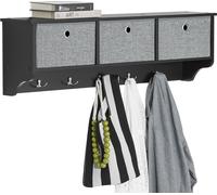 SoBuy: Perchero de pared para pasillo, armario con ganchos para ropa, estante con 3 cestas y 5 ganchos, barra para colgar, estante para pasillo, dormitorio o baño. Modelo FRG282-SCH