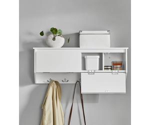 SoBuy - Perchero de pared para pasillo, con ganchos para ropa, estante con 2 puertas y 5 ganchos, estante de pared para guardar ropa, color blanco, dimensiones aproximadas: 78x30x20 cm. Modelo: FHK24-