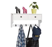 SoBuy Perchero Moderno con 5 Ganchos 60x14x27cm para recibidor | Estantería de pared con 2 cajones y 5 ganchos, MDF, carga 6kg, blanco FRG178-W