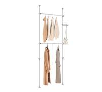 SoBuy FRG109-II Sistema de armario telescópico con 2 vestidos Barras Sistema de almacenamiento de vestidos Sistema de estanterías soporte para vestidos Gris claro