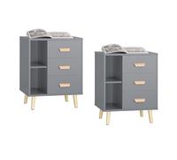 SoBuy Set 2 Mesitas de Noche con 3 Cajones 48x40x60cm | Mesas auxiliares modernas con almacenamiento para dormitorio, gris FBT95-HGx2